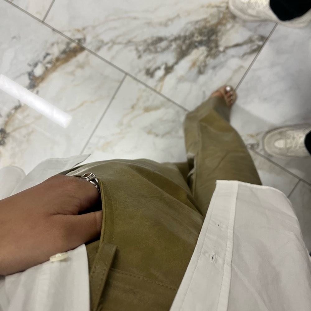 PrettyLittleThing Olive Faux Leather Trousers - Picture 11 of 12